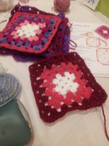Crochet squares at Montgomery County MLK Day of Service